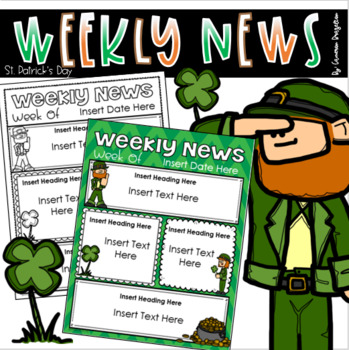 Preview of Weekly Newsletter Template Editable St. Patrick's Day March Leprechaun Theme