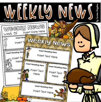 Preview of Weekly Newsletter Template Editable Thanksgiving November Turkey Fall Theme