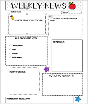 Weekly Newsletter Template (editable) by Box Of Crayons | TpT