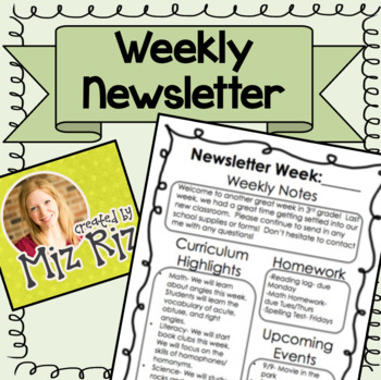 Preview of Weekly Newsletter Template for Elementary Classrooms
