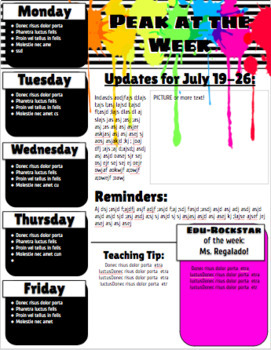 Preview of Weekly Newsletter Template for FACULTY or classroom!