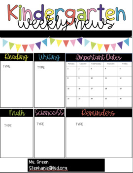 Preview of Weekly Newsletter (editable) Prek-second