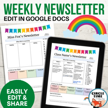 Preview of Weekly Newsletter to Parents Template EDITABLE Google Docs, Preschool Elementary