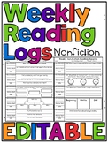 EDITABLE SKILLS BASED Weekly Reading Logs NONFICTION (CCSS