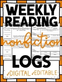 Editable SKILLS BASED Weekly Reading Logs NONFICTION +Digital