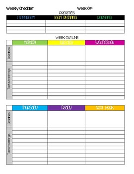 Weekly Teacher Organizational Checklists by Ashley Feigley | TPT