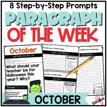 Preview of OCTOBER Paragraph Writing Worksheets, Scaffolded, Printables, 2nd 3rd