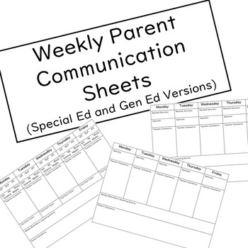Preview of Weekly Parent Communication Sheets - Special Ed and Gen Ed Versions