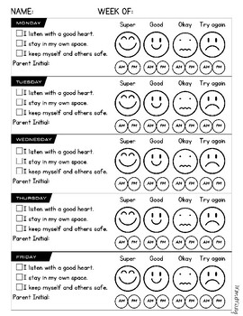 Preview of Weekly Parent/Home Communication Behaviour Log, Morning and Afternoon Check-ins