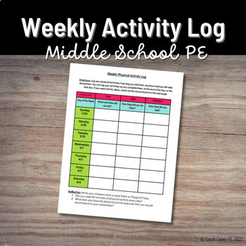 Preview of Weekly Physical Activity Log PE Worksheet - Track Fitness & Health Habits