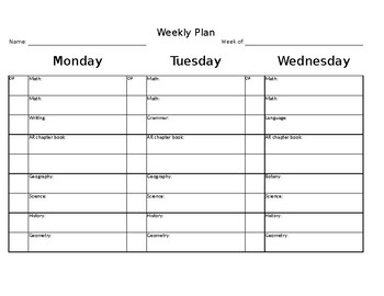 Preview of Weekly Plan