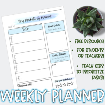 Preview of Free Weekly Planner for Students and Teachers