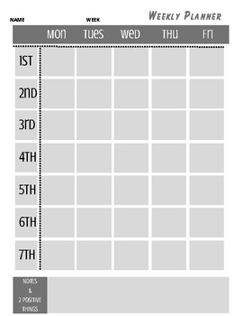 Weekly Planner - 6 or 7 period day PLUS area for notes and positive ...