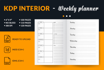 Preview of Weekly Planner 6x9 Interior for Amazon Kdp