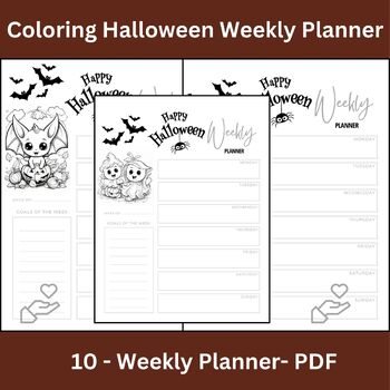 Preview of Weekly Planner - Coloring Halloween Weekly Planner - 10 pages