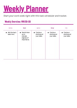 Preview of Weekly Planner Doc | Magenta & Light Pink Vibrant Professional Style