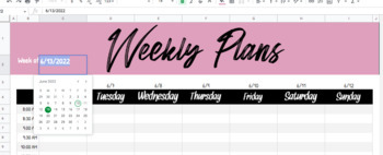 Preview of Weekly Planner -- Google Sheets