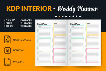 Preview of Weekly Planner Interior for Amazon KDP 8.5x11 Inches