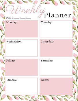 Preview of Weekly Planner: Lesson Planning or Maternity Leave Plans: Floral Designs
