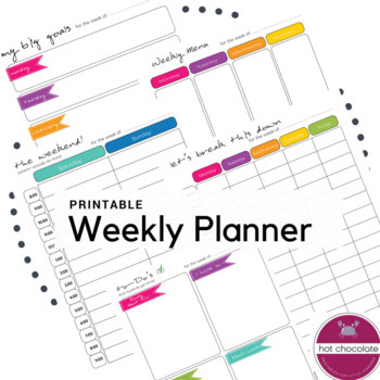 Preview of Weekly Planner, Menu,  Goal Setting and Social Media Tracker Set