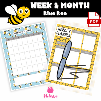 Preview of Weekly Planner | Monthly Planner | PDF Blue Bee