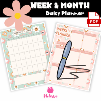 Preview of Weekly Planner | Monthly Planner | PDF Retro Daisy