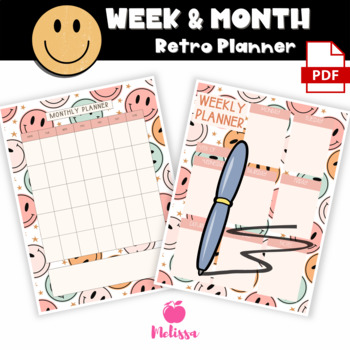 Preview of Weekly Planner | Monthly Planner | PDF Retro Smiley Face
