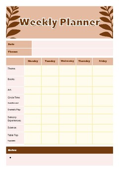 Preview of Weekly Planner (Preschool/Kindergarten)