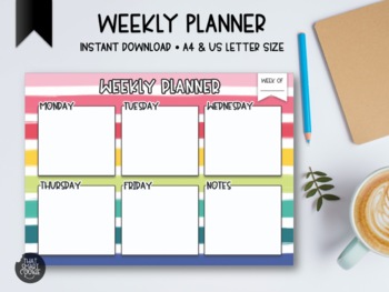 Preview of Weekly Planner Schedule | Rainbow Stripes | A4 and US Letter Size | Printable