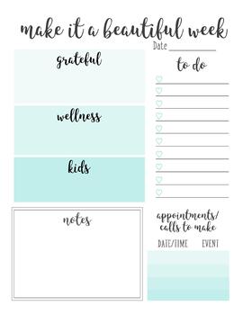 Preview of Weekly Planner Sheet l Mint Ombre Planning/Weekly Goals