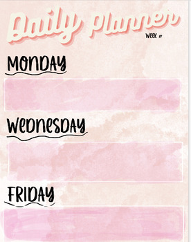 Preview of Weekly Planner Template for M W F