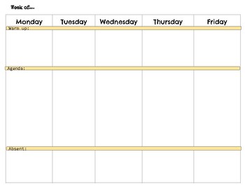 Weekly Planner (warm Up, Agenda, Absent Students) By T3science 