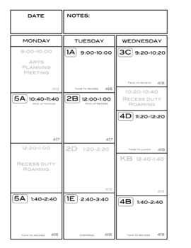 Preview of Teacher Weekly Planner, Block Schedule, Art, PE, Music, Media, Language, Binder