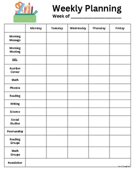 Weekly Planning Form by Lilies and Laughter | TPT