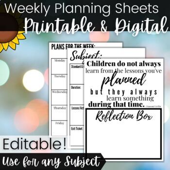 Preview of Simple Lesson Plan Template | Printable & Digital Weekly Planning Sheets