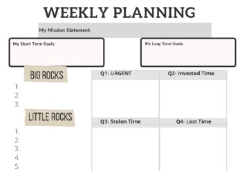 Preview of Weekly Planning Template for Students