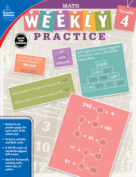 Preview of Weekly Practice Math Workbook Grade 4 Printable 104884-EB