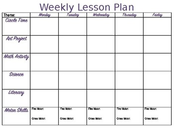 lesson plan book template kindergarten