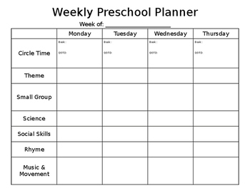 Weekly Preschool Planner by ABA Based Learning | TpT