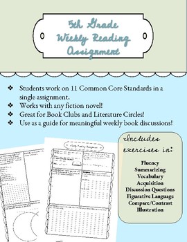 Preview of Weekly Reading Assignment Worksheet for Book Clubs/Literature Circles