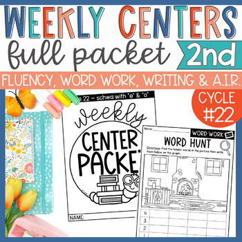 Preview of Weekly Reading Center Packet EL Skills Block 2nd Grade Cycle 22 - schwa e & o