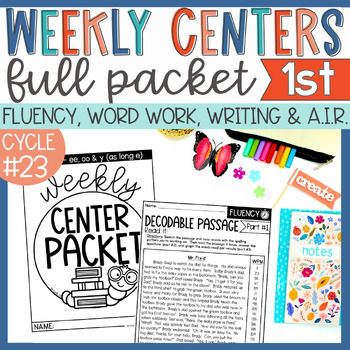 Preview of Weekly Reading Center Packet Skills Block 1st Grade Cycle 23 - ee, oo & y long e