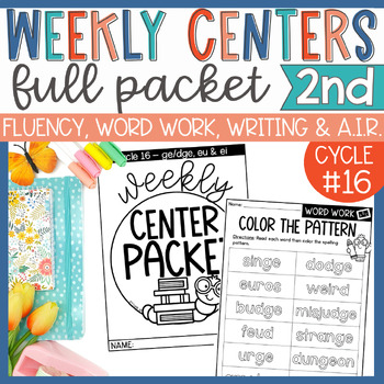Preview of Weekly Reading Center Packet Skills Block 2nd Grade Cycle 16 - ge, dge, eu & ei
