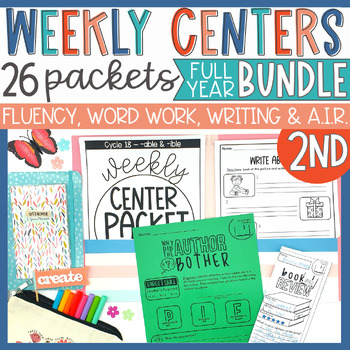 Preview of Weekly Reading Centers Packets GROWING BUNDLE for 2nd Grade EL Skills Block
