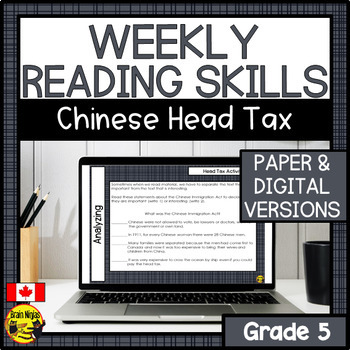 Preview of Social Studies Reading Comprehension Skills | Chinese Head Tax