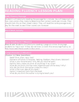 Preview of Weekly Reading Fluency Lesson Plan Template (Editable)