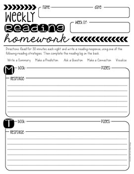 reading homework sheet