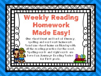 Preview of Weekly Reading Homework for First Grade based on Journeys Reading Series