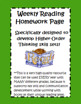 Preview of Weekly Reading Homework for Higher-Order Thinking