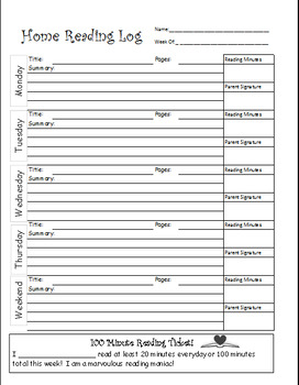 Preview of Weekly Reading Log